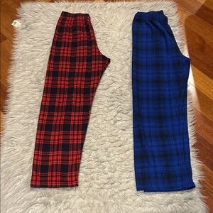 Children’s Place Boys Set of 2 Red And Black Plaid Polyester Fleece Pajama Pants